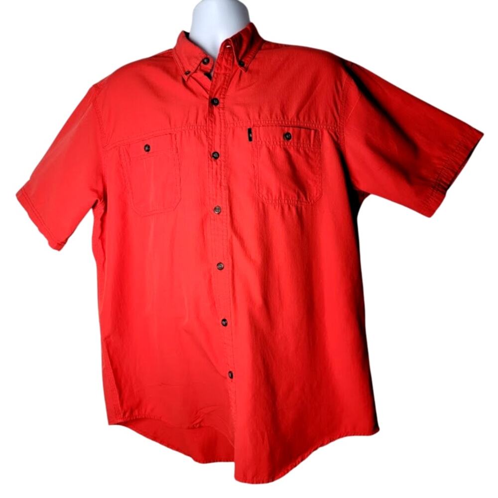 G.H. Bass & Co. Men's L Red Button Up Short Sleeve Shirt Casual Outdoor Fishing‎